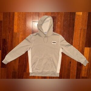 Puma Men's Medium Beige Fleece Pullover Hoodie; Kangaroo Pocket Athletic Casual